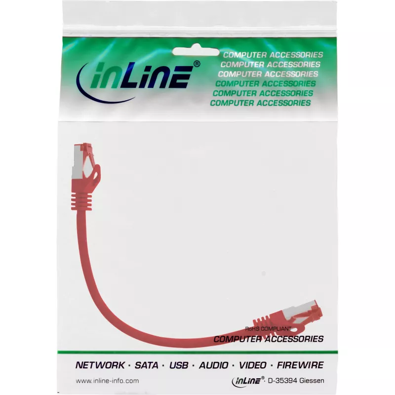 InLine Patch Laidas S/FTP PiMF Cat.6 250MHz varinis raudonas 0,25 m