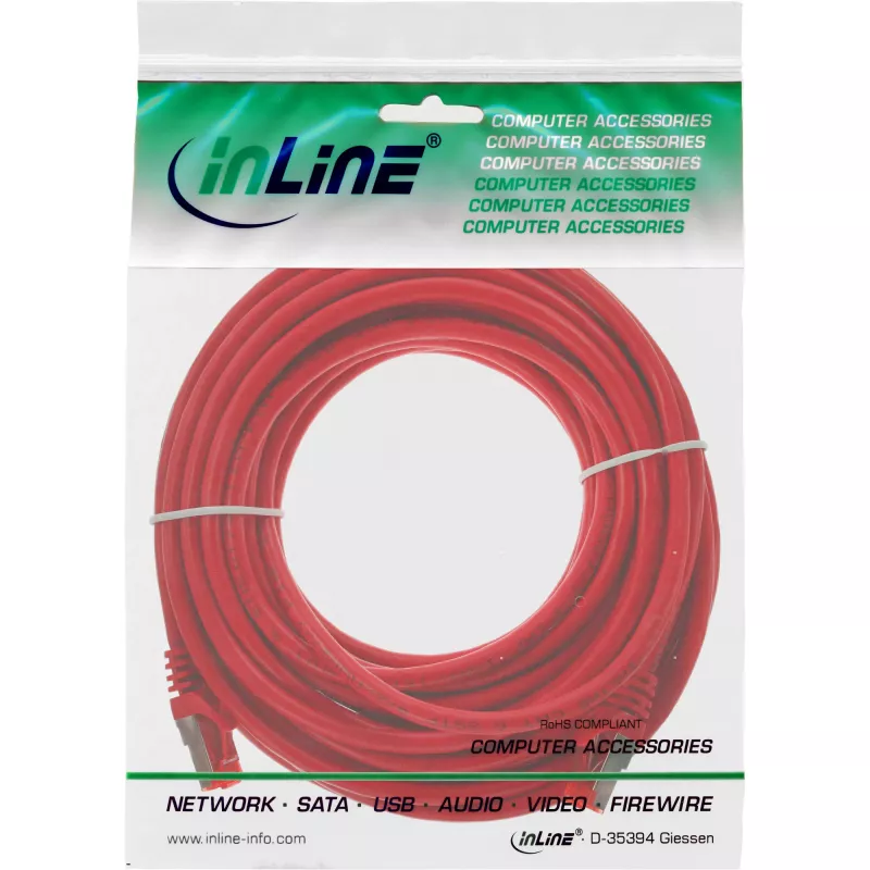 InLine Patch Laidas S/FTP PiMF Cat.6 250MHz PVC varis raudonas 30m