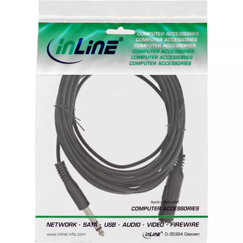 Jack prailginimo laidas 6,3 mm stereo kištukas/lizdas 5 m InLine 99935A