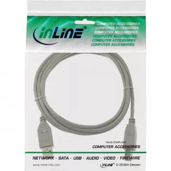 USB 2.0 laidas A tipas (vyriškas) / B tipas (vyriškas) smėlio spalvos 0,5 m InLine 34505H
