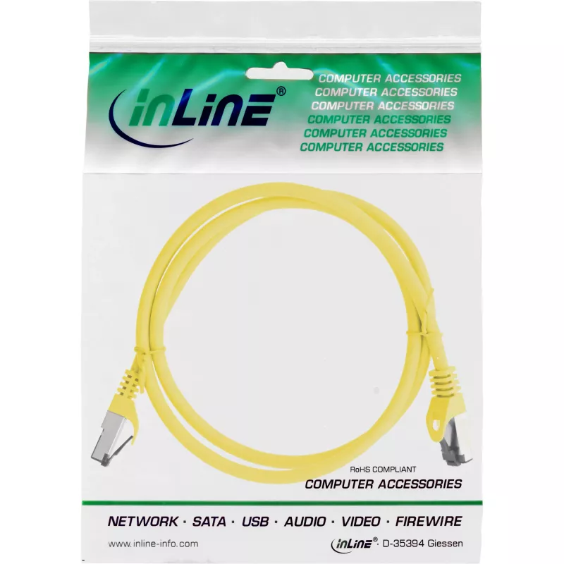 InLine Patch laidas, S/FTP (PiMf), Cat.8.1, 2000MHz, halogen-free, geltonas, 0,5m