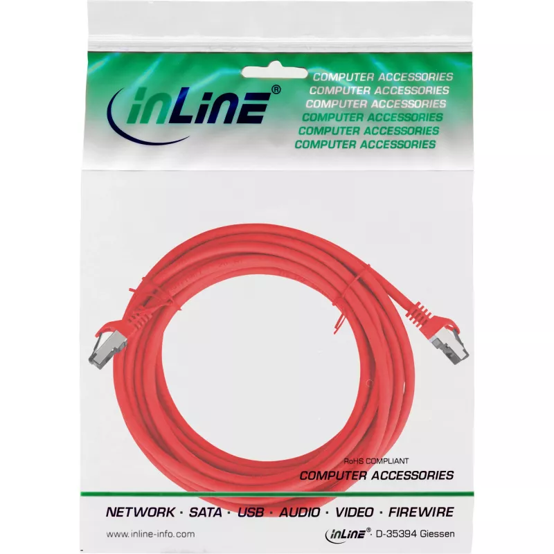 InLine Patch kabelis, S/FTP (PiMf), Cat.8.1, 2000MHz, be halogenų, raudonas, 7,5m