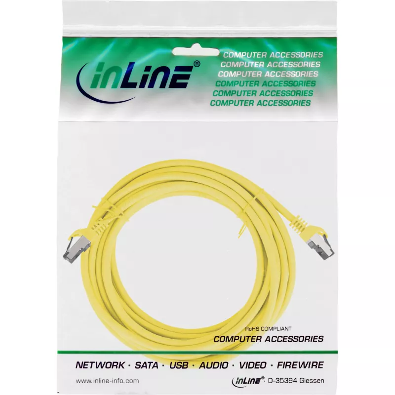 InLine Patch laidas, S/FTP (PiMf), Cat.8.1, 2000MHz, halogen-free, geltonas, 15m