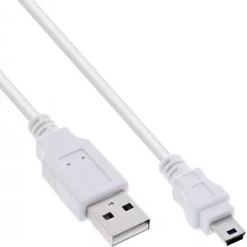 InLine USB 2.0 Mini laidas, A tipo / mini-B (5 kontaktų), baltas, 1 m