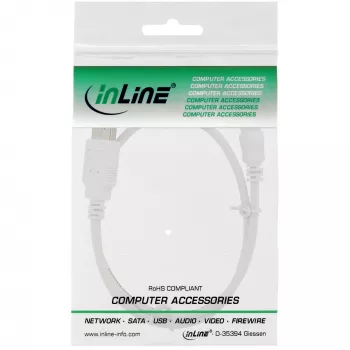 InLine USB 2.0 Mini laidas, A tipo / mini-B (5 kontaktų), baltas, 1 m
