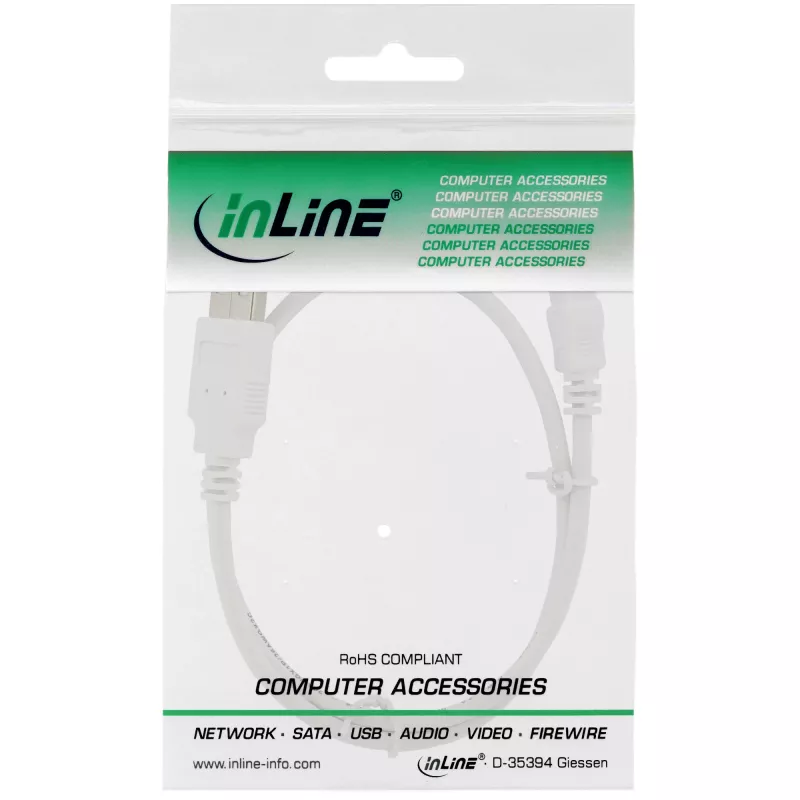 InLine USB 2.0 Mini laidas, A tipo / mini-B (5 kontaktų), baltas, 1 m