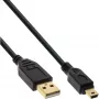 InLine USB 2.0 Mini laidas, A tipo / mini-B (5 kontaktų), juodas/auksinis, 1 m
