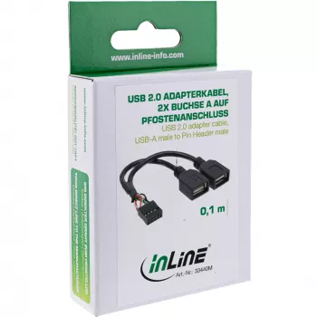 InLine USB 2.0 adapterio laidas vidinis 2x USB A lizdas / pagrindinės plokštės jungtis 33440M