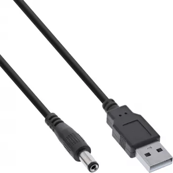 InLine adapterinis laidas, USB A (vyriškas) į DC 5,5x2,10 mm kištuką, juodas, 1 m