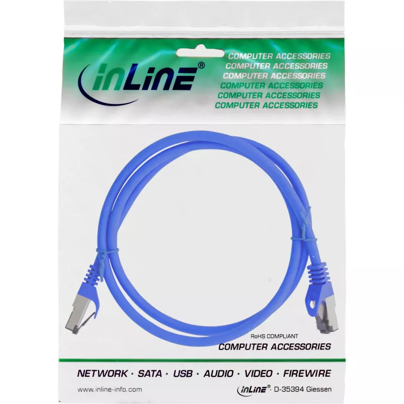 InLine Patch Laidas S/FTP PiMF Cat.8.1 halogen-free 2000MHz mėlynas, 0,5m