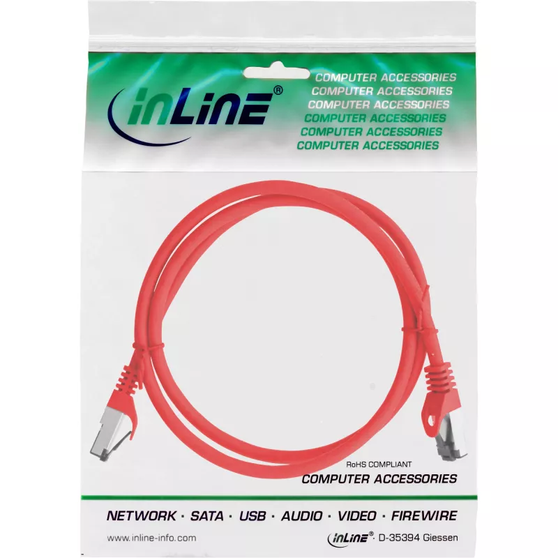 InLine Patch laidas, S/FTP (PiMf), Cat.8.1, 2000MHz, halogen-free, raudonas, 3m