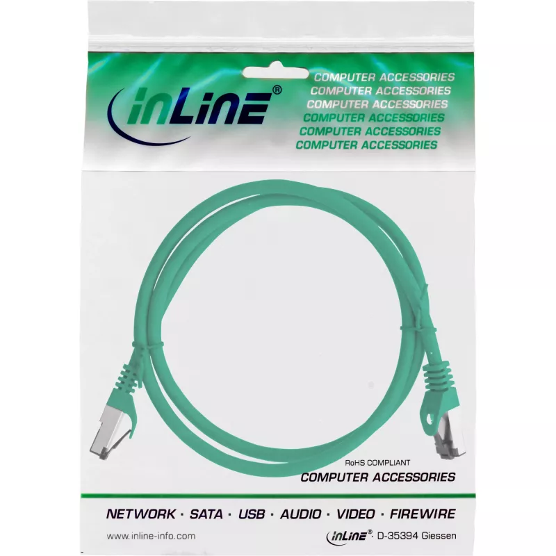 InLine Patch laidas, S/FTP (PiMf), Cat.8.1, 2000MHz, halogen-free, žalias, 0,5m