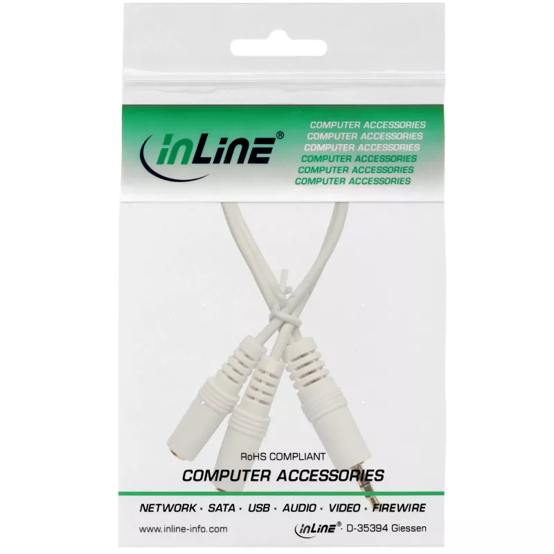 InLine Stereo Y laidas 3,5 mm stereo M į du 3,5 mm stereo F baltas/auksinis, 0,1 m