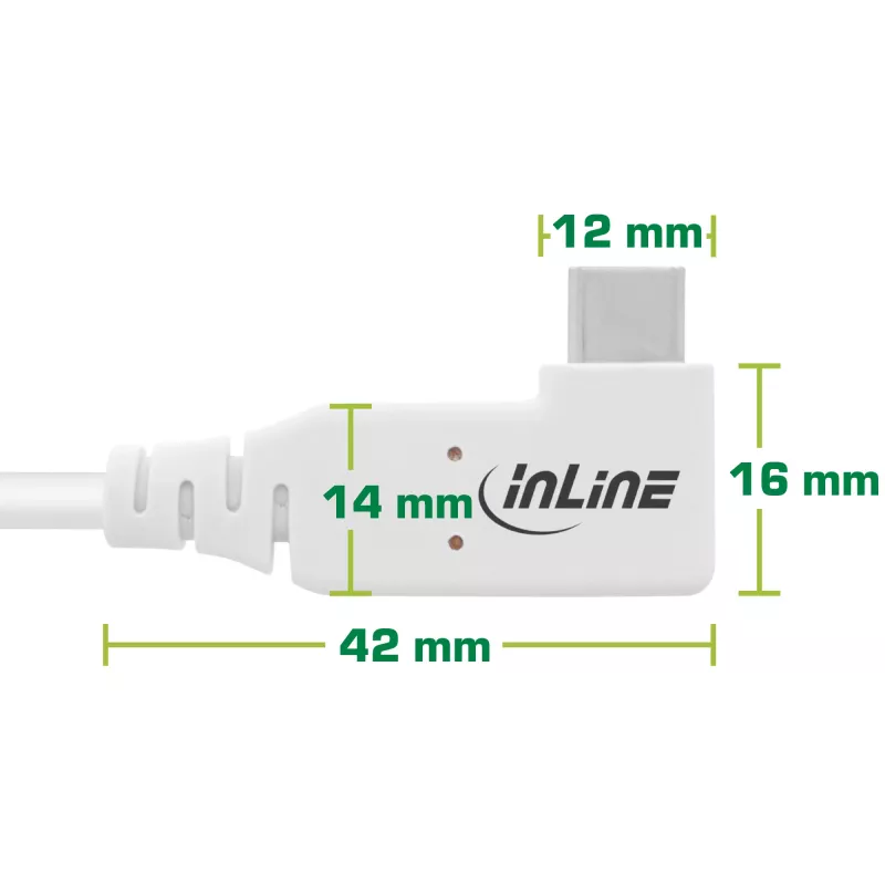 InLine USB4 kabelis, USB-C, vienas galas kampuotas, PD 240W, 8K60Hz, TPE, baltas, 2m