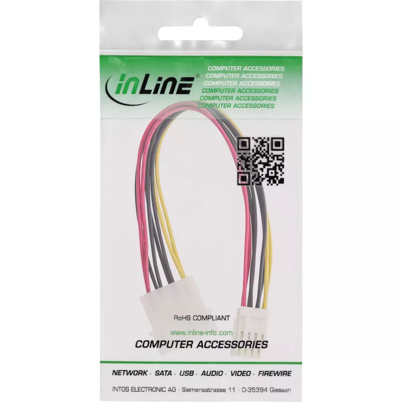 InLine vidinis maitinimo Y laidas 1x 5.25 colio Molex / 2x 3.5 colio lanksčiojo disko jungtis 0,20 m