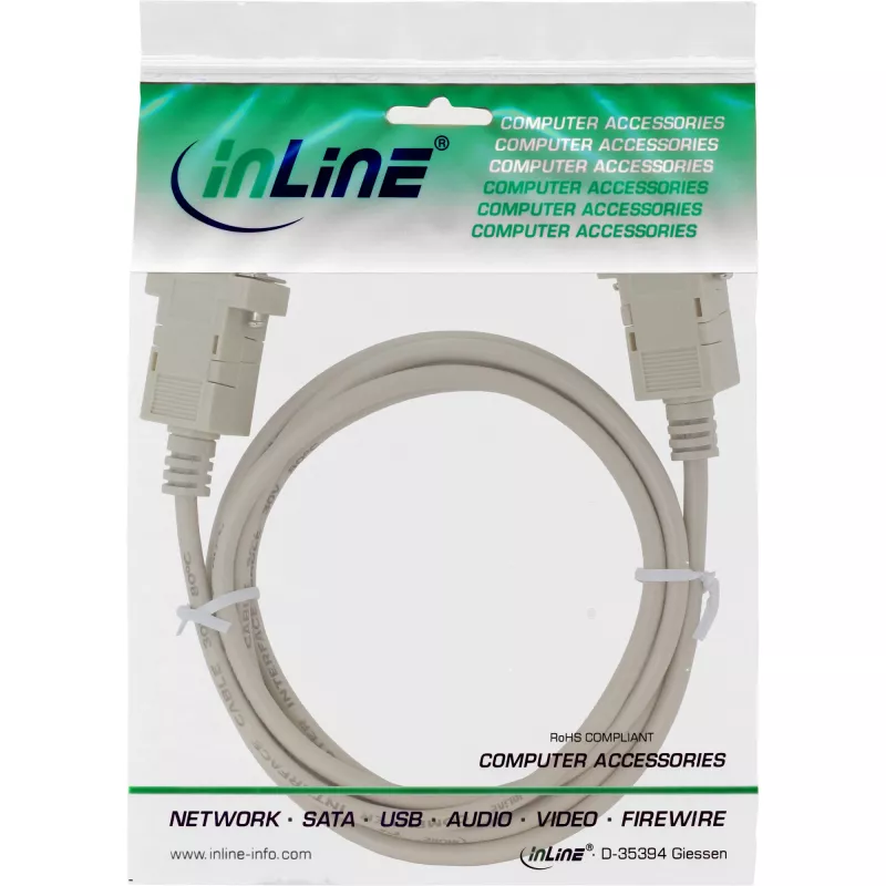 InLine null modem laidas DB9 moteriškas / moteriškas, užspaustas, pilkas, 3 m