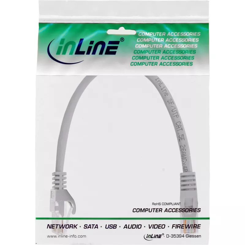 InLine Patch Laidas U/UTP Cat.5e pilkas 0,3 m