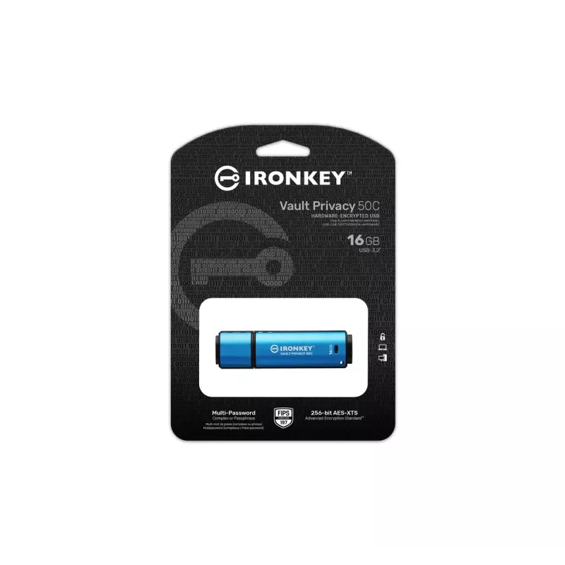 Kingston IronKey 16GB USB-C Vault Privacy 50C AES-256 šifruotas, FIPS 197