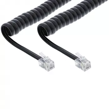Telefono spiralinis laidas InLine RJ10 4P4C 18893 2m juodas