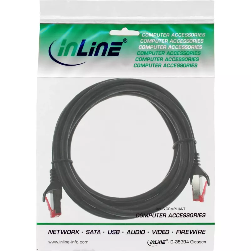 InLine Patch Laidas S/FTP PiMF Cat.6 250MHz PVC CCA juodas 0,3m