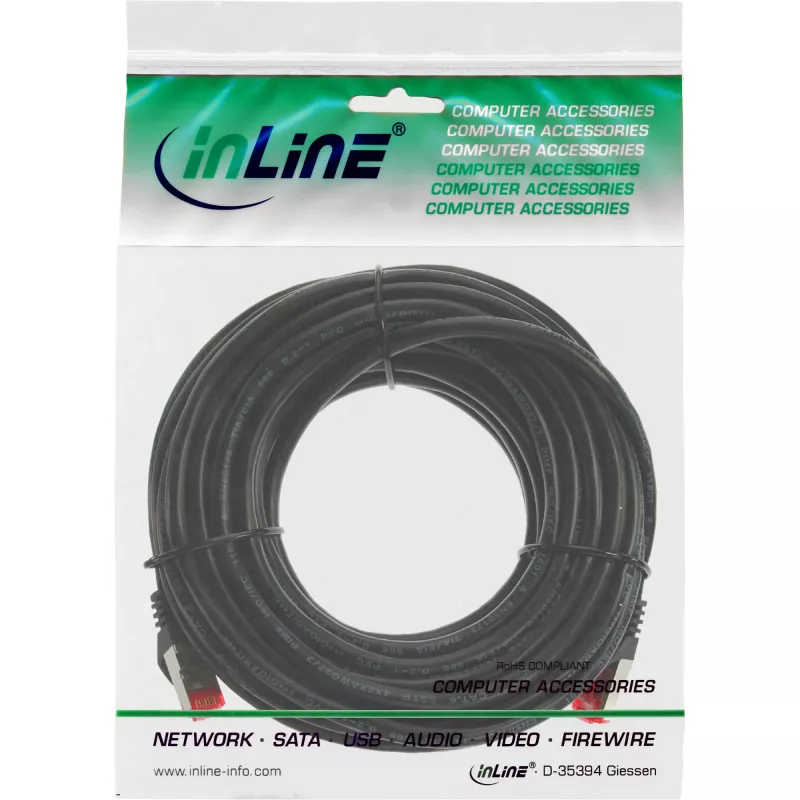 InLine Patch Laidas S/FTP PiMF Cat.6 250MHz PVC CCA juodas 10m