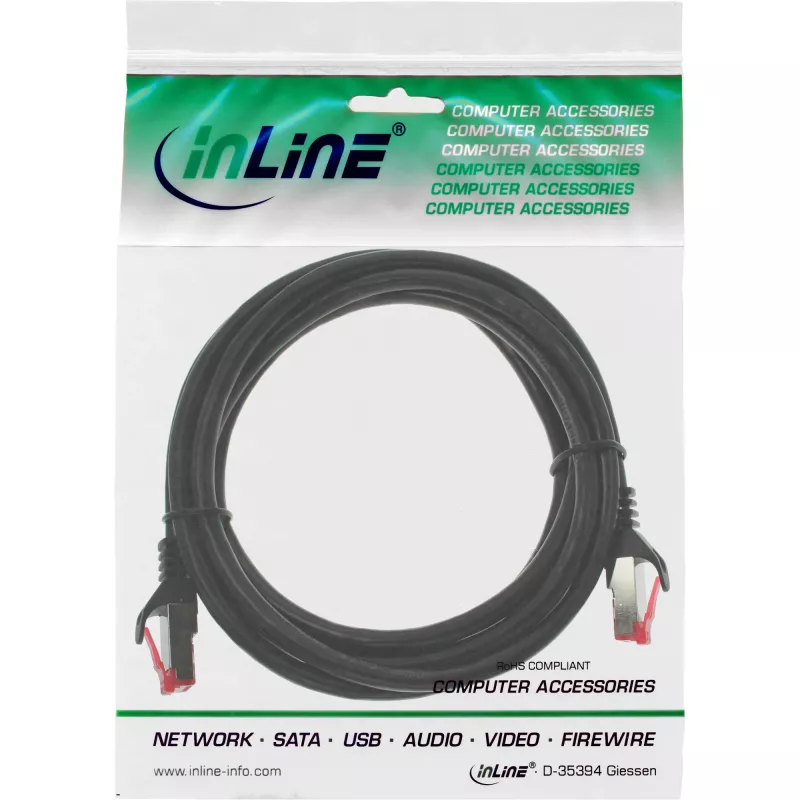 InLine Patch Laidas S/FTP PiMF Cat.6 250MHz PVC CCA juodas 3m