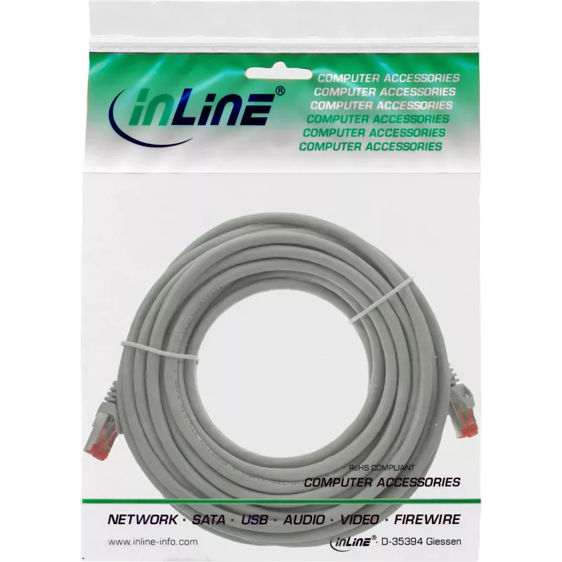 InLine Patch Laidas S/FTP PiMF Cat.6 250MHz PVC CCA pilkas 10m