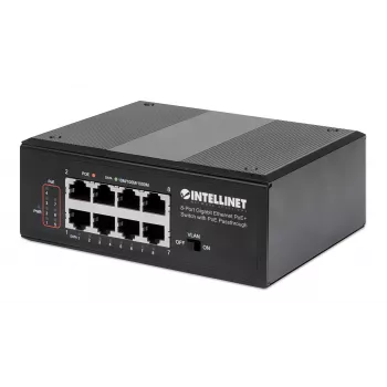 Intellinet 8 prievadų Gigabit Ethernet PoE+ pramoninis jungiklis