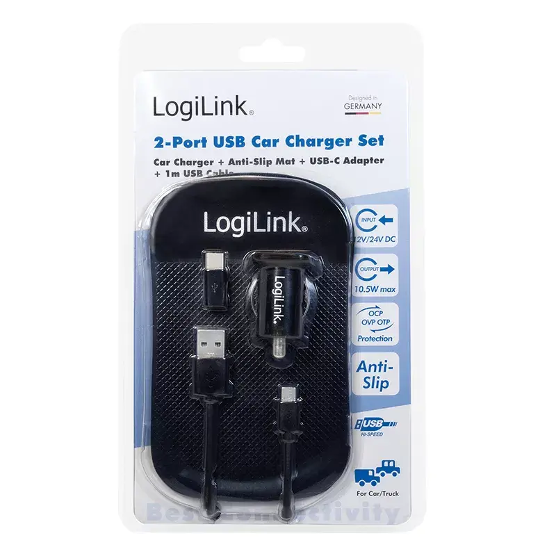 Automobilinis kroviklis LogiLink PA0204 Universal Black Cigar lighter 12/24V 2.1A
