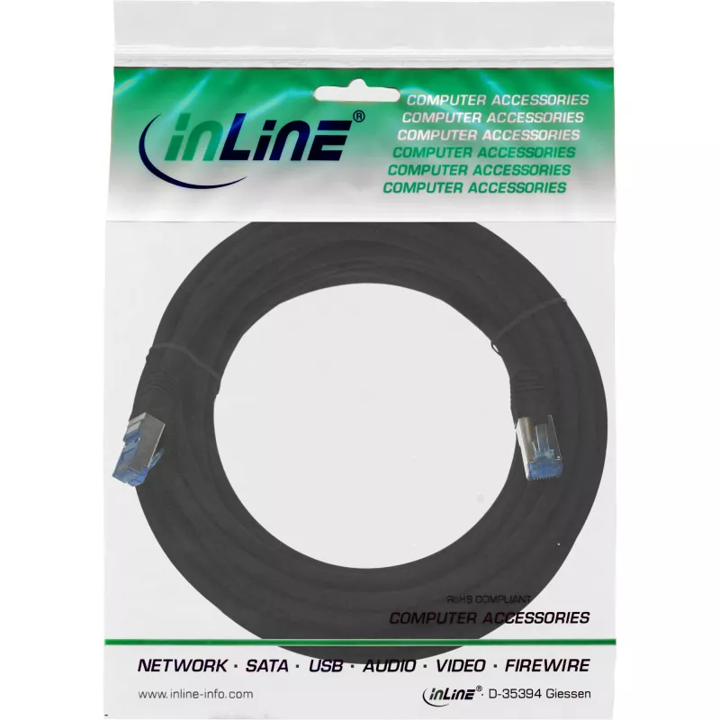 Patch kabelis InLine Cat.6A S/FTP PiMF 500 MHz halogen-free RJ45–RJ45 7,5 m juodas