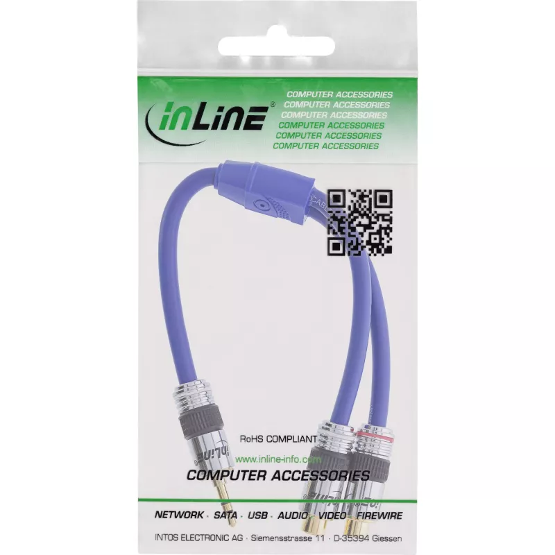 InLine garso adapterio laidas Premium 2x RCA moteriška / 3,5 mm vyriška, auksuotas, 0,25 m