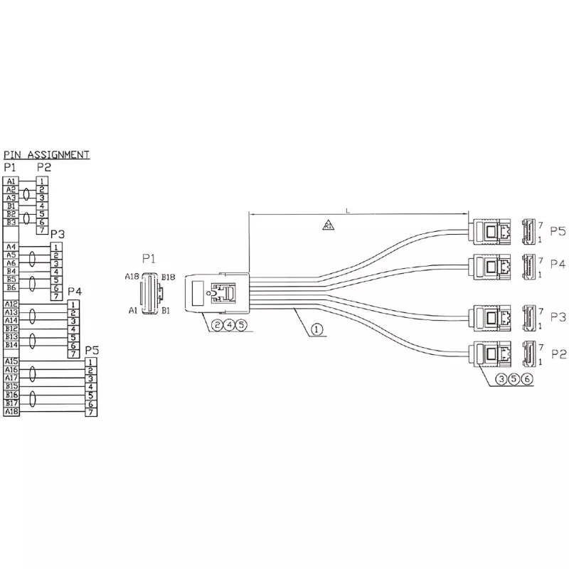 InLine SAS kabelis Mini SAS SFF8087 į 4x SATA tiesioginis OCR 0,5 m