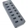 InLine USB 3.2 Gen.1 7 prievadų šakotuvas su jungikliais, aliuminis, pilkas, su maitinimo šaltiniu