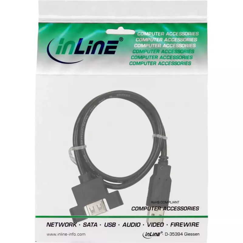 InLine 100 vnt. didmeninė pakuotė USB 2.0 laidas A kištukas į A lizdas 0,6 m