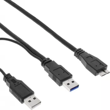 InLine USB 3.2 Gen.1 Y-laidas 2x Type A vyras / Micro B vyras, juodas, 1,5 m