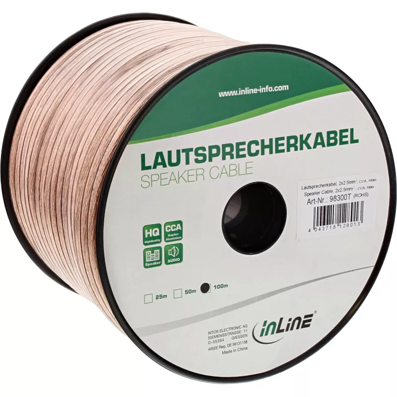 InLine garsiakalbių kabelis 2x 2,5 mm² CCA permatomas 50 m