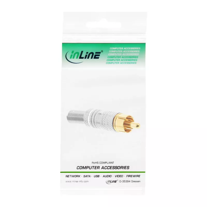 InLine RCA metalinis kištukas litavimui, sidabrinis, baltas žiedas, 6 mm kabeliui