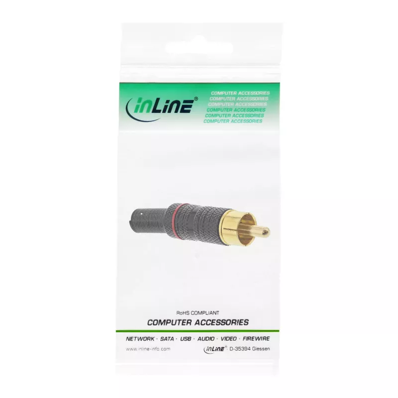 InLine RCA metalinis kištukas litavimui, juodas, raudonas žiedas, 6 mm kabeliui