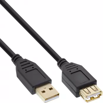 InLine USB 2.0 ilginimo laidas Type A lizdas / kištukas, auksuoti kontaktai, juodas, 1,2 m