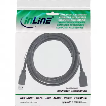 InLine USB 3.2 Gen.1 ilginimo laidas, USB A (vyriškas) / USB A (moteriškas), juodas, 5 m
