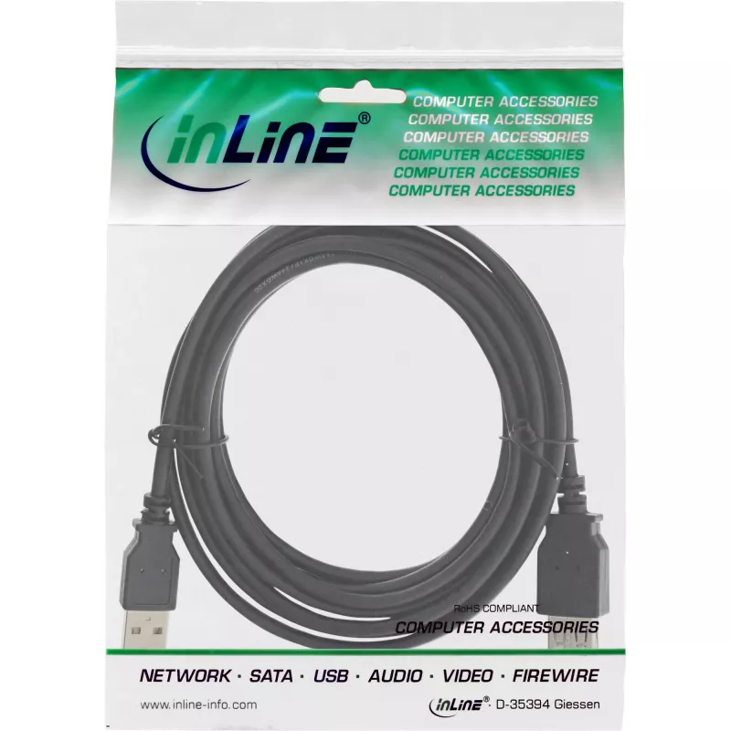InLine 34602B USB 2.0 ilginimo laidas, A tipas, kištukas/lizdas, 2 m, juodas