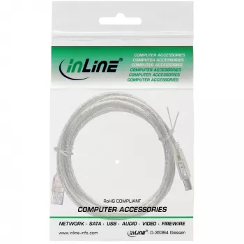 USB 2.0 laidas Type A kištukas / B kištukas InLine 34510T 1 m permatomas