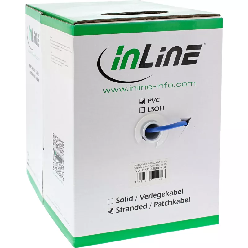 InLine Patch Laidas SF/UTP Cat.5e AWG26 CCA PVC mėlynas 100 m