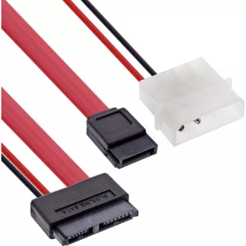 InLine Slimline SATA laidas, Slim SATA 13 kontaktų (7+6) prie SATA + maitinimo, 0,4 m