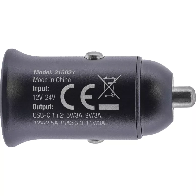 InLine 31502Y automobilinis USB-C įkroviklis su Power Delivery, 2x USB-C, juodas