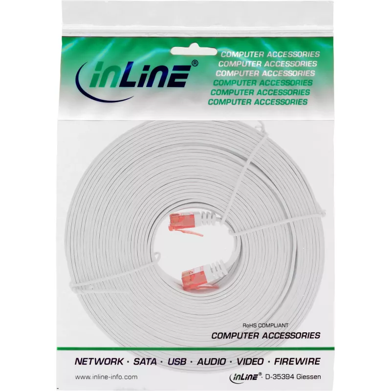 InLine Flat Ultraslim Patch Cable U/UTP Cat.6 Gigabit ready baltas 5m
