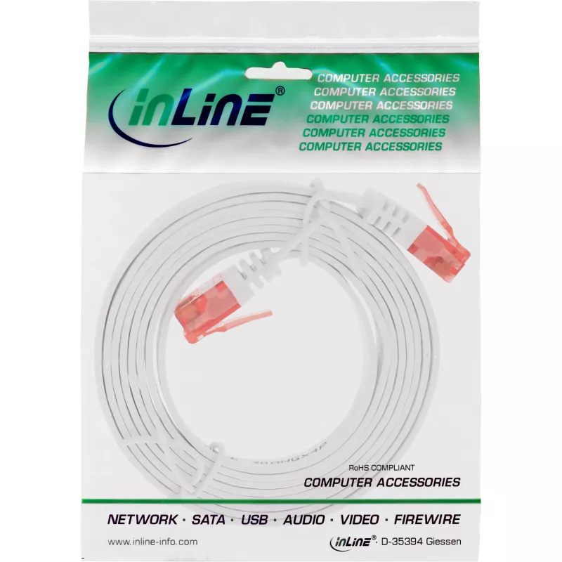 InLine Flat Ultraslim Patch Cable U/UTP Cat.6 Gigabit ready baltas 2m