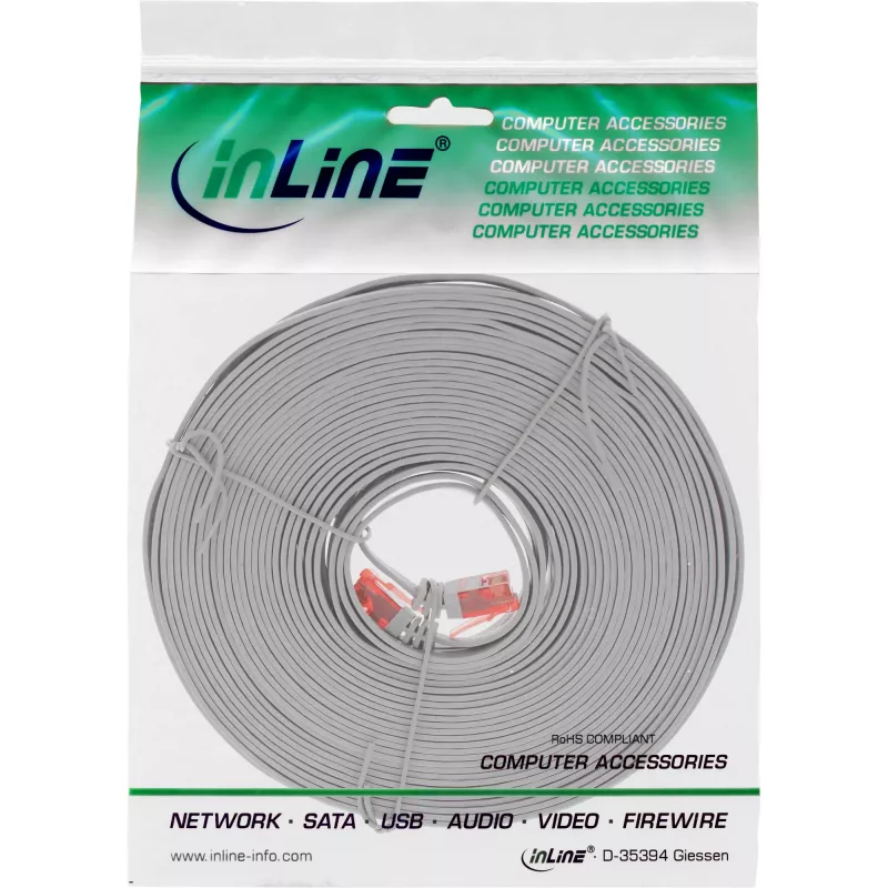 InLine Flat Ultraslim Patch Cable U/UTP Cat.6 Gigabit paruoštas pilkas 15 m