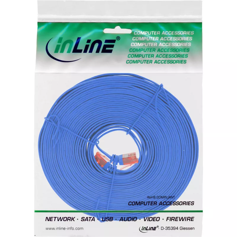 InLine Flat Ultraslim Patch Cable U/UTP Cat.6 Gigabit paruoštas mėlynas 15m