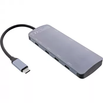 InLine USB 3.2 Gen.2 šakotuvas, 4x USB-C + 3x USB-A, PD 100W, aliuminis, pilkas